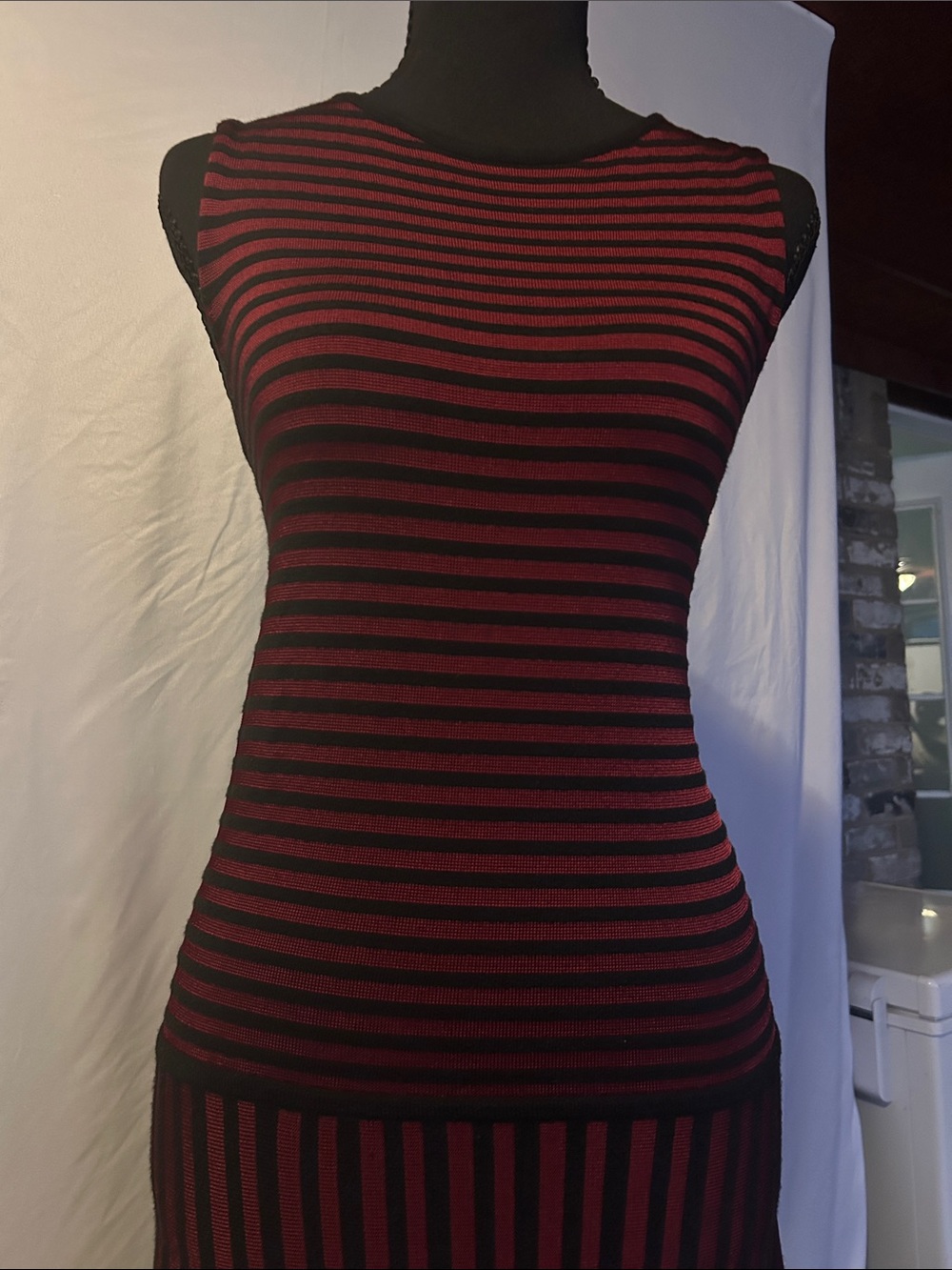 Ralph Lauren Sleeveless Maroon and Black Striped Knit Dress - Picture 6 of 11